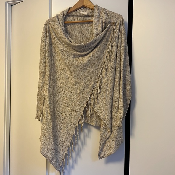 Cream Heathered Fringe Tassel Cardigan - Picture 2 of 6
